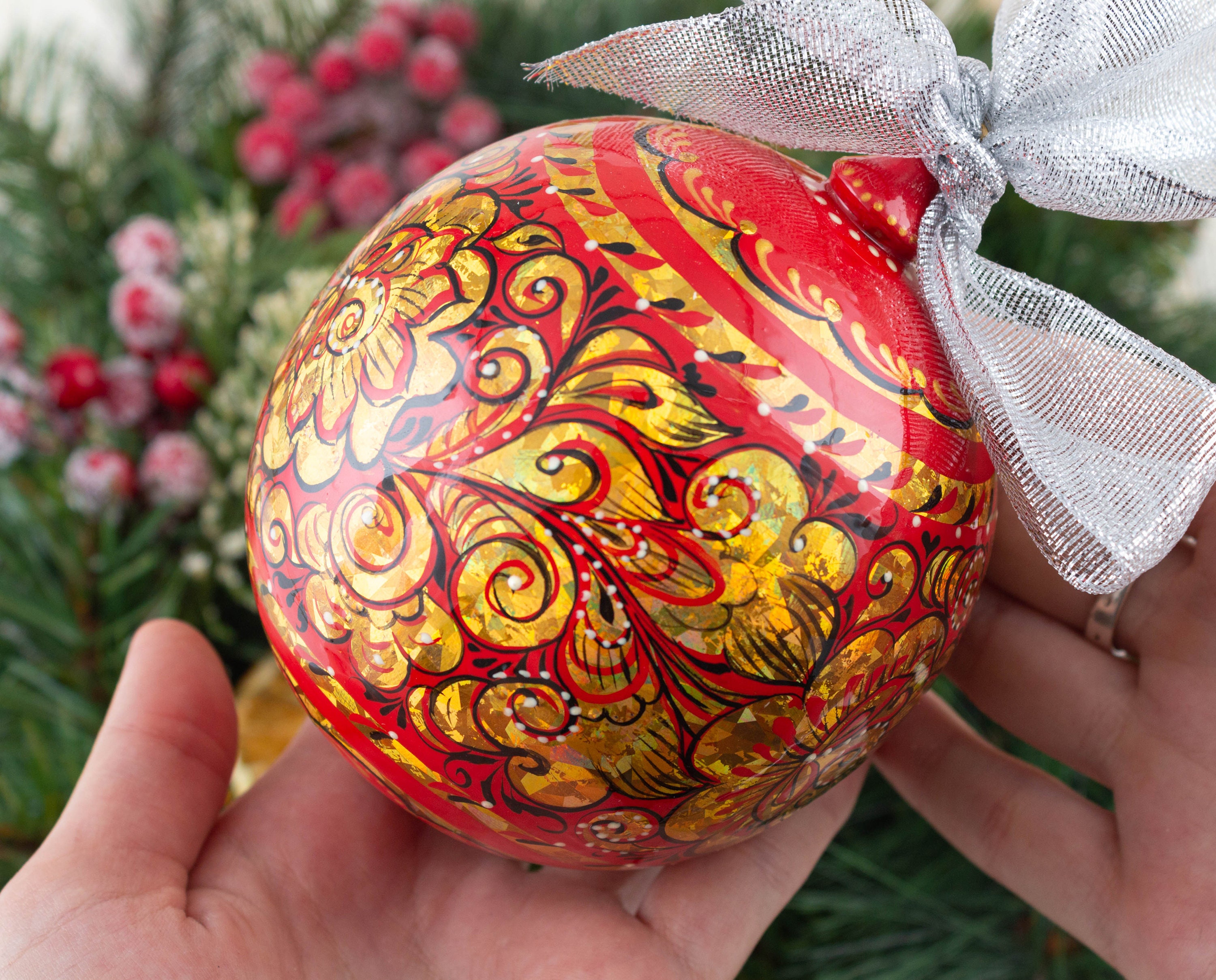 Gold and red Christmas decoration 315 8cm Handmade  Etsy