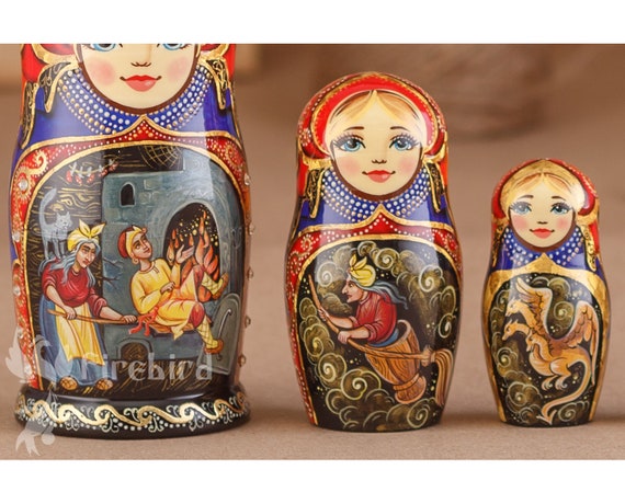 russian nesting doll Big Belly 4 inchs tall blue US Seller