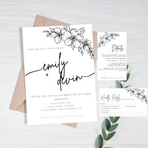 INSTANT, Minimalist Floral Wedding Bundle, Editable Wedding Invitation, Simple Floral Wedding, Wedding Bundle, Download and Print