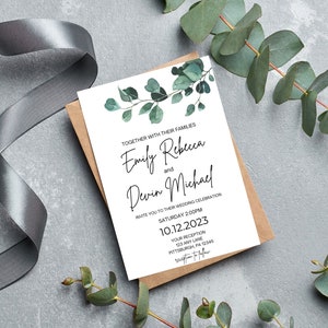 Eucalyptus Greenery Wedding Invitation, Greenery Invitation, Wedding Template, Wedding Bundle, Fully Editable, Wedding Invitation