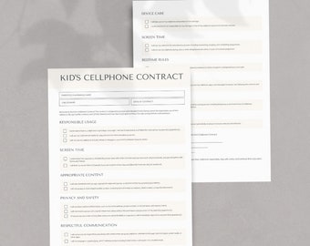 Printable Kid's Cellphone Contract - Teach Responsible Mobile Use - Instant Download PDF