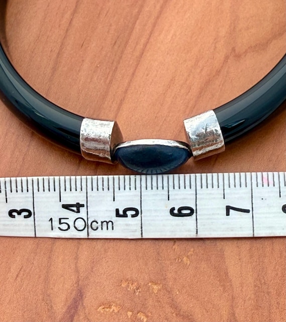 Solid Black Onyx Bangle 925 Sterling Silver Oval … - image 8