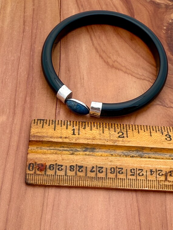 Solid Black Onyx Bangle 925 Sterling Silver Oval … - image 6