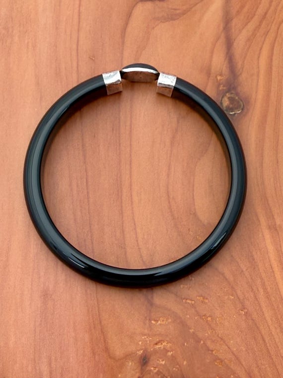 Solid Black Onyx Bangle 925 Sterling Silver Oval … - image 4
