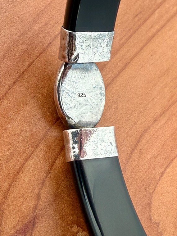 Solid Black Onyx Bangle 925 Sterling Silver Oval … - image 5