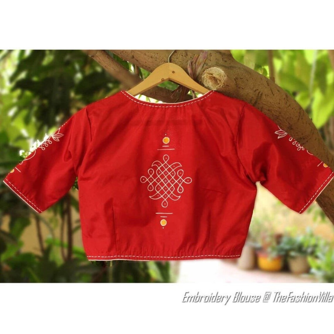 Women Cotton Silk Blouse with Traditional Multi-Color Kantha Work & Animal Motifs _Golden