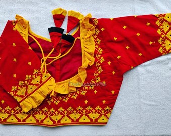 Malaicotton Ricamato E Readymade Saree Blusa Cotone Per Festa Donna, Festive, Occasione Indossare T-shirt & Top Tunica Etnico Tradizionale