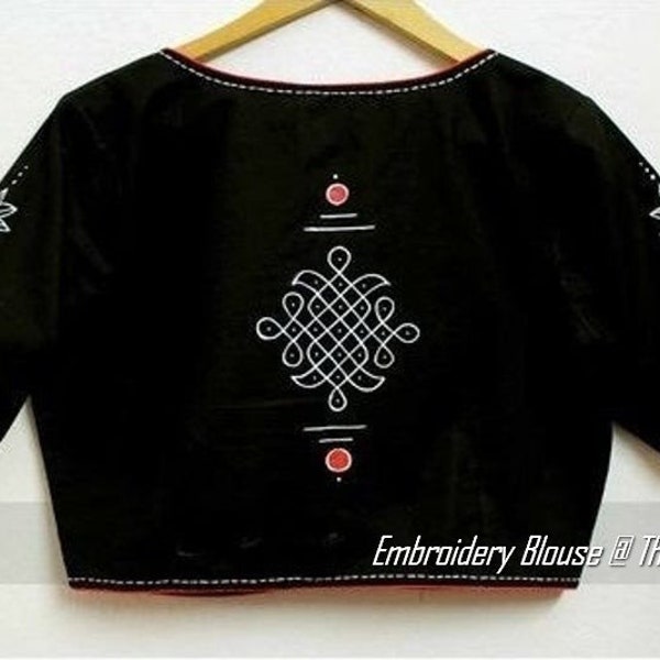 Artisanal Embroidered Blouse 50% Cotton, %50 Polyester Black  601429 main image 1