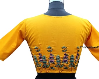 Artisanal Embroidered Blouse 100% Cotton Yellow 603893 main image 1