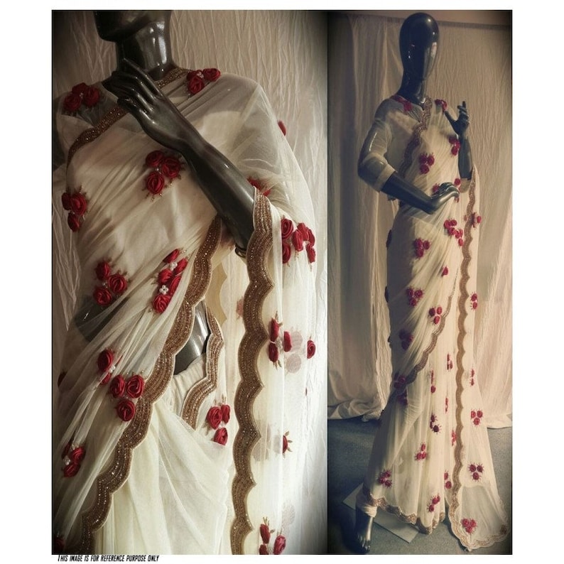 Classic off hand work sareesari With Blouse Traditional Wedding Wear Indian Women Sari for Party WearFestiveEthnicGift Blouse Top
