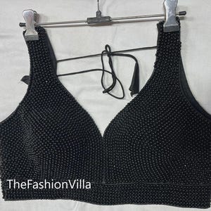 Designer Black Beads Work Blouse Party Wear Saree/Sari Blouse For Women Tops & Tees Crop Top Choli Cocktail Party Bollywood Readymade