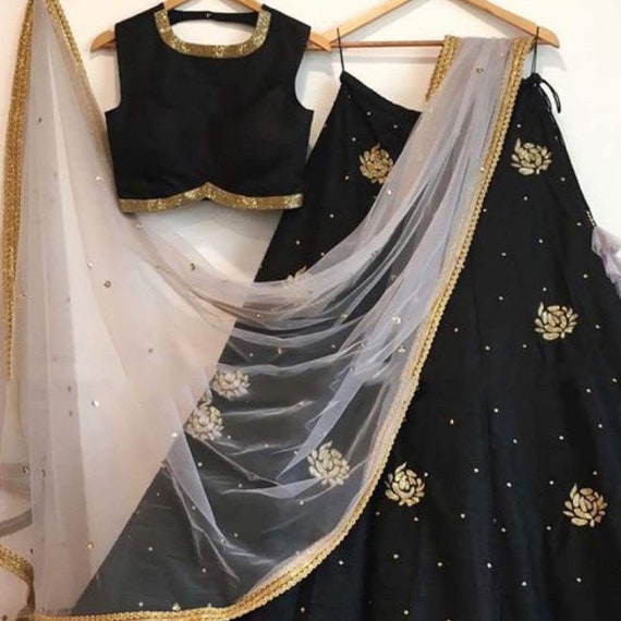 Indian Stunning Black Colored Partywear Embroidered Tapeta Silk