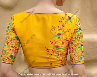 Bellissimo sari in seta di cotone pesante ricamato pronto all'uso, per feste, matrimoni, feste, sari/sari per donne, top tradizionale