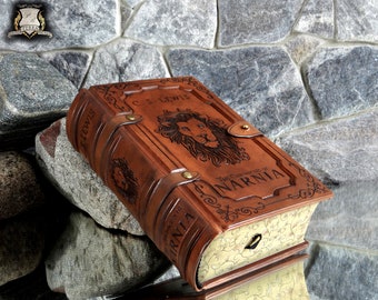 The Chronicles of Narnia C. S. Lewis – Artistic leather Book binding, fore-edge painting + wooden box