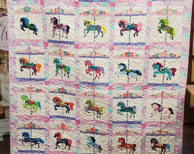 Vintage Carousel Horses Baby Blanket - Crib or Play Mat Quilted Blanket ...