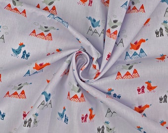 6.00 euros / meter - cotton fabric dragon - 50 x 150 cm