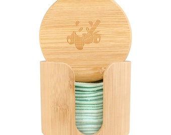 pandoo 18 tampons démaquillants réutilisables | Comprend une boîte de rangement en bambou | 100% coton biologique