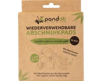 pandoo 10 wiederverwendbare Abschminkpads | Schwarz | 100% Bio-Baumwolle