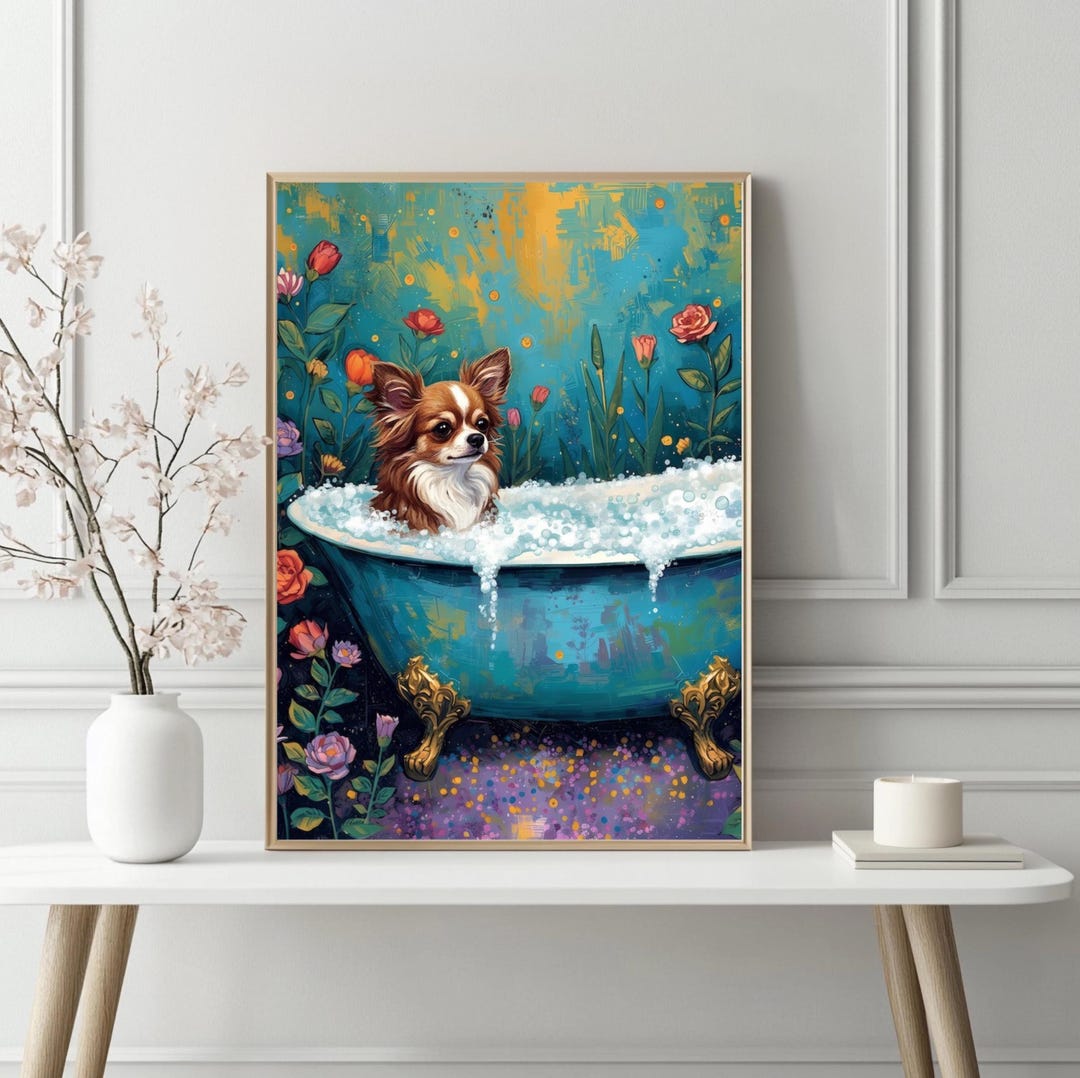 Chihuahua in Bathtub Printable Wall Art: Bathroom Poster, Dopamine ...