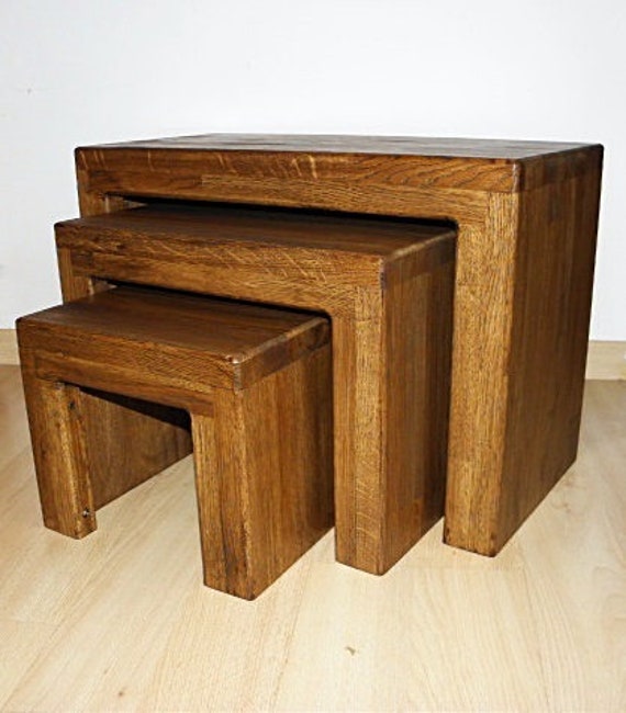 3 Seat Stool Wooden Bench Set Oak Rustic Stand Flower Bench Etsy