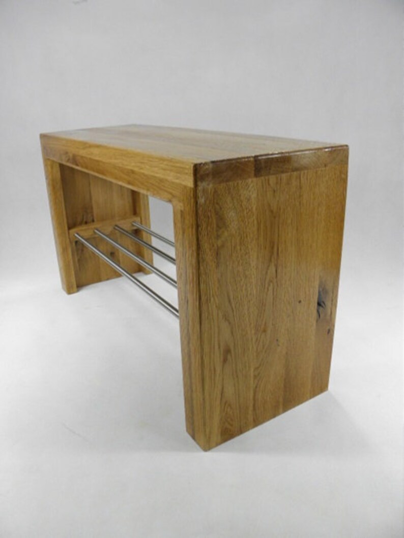 bench with shoe rack on Bench Bench Wooden Bench Wild Oak Shoe Rack Stainless Steel Etsy