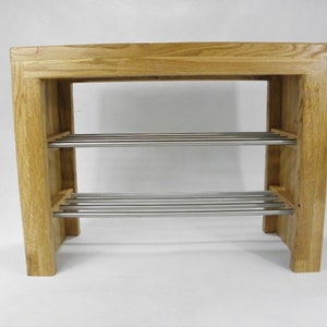 Wooden bench made of oak with 2 shoe racks, stainless steel wardrobe bench, hallway bench, design bench