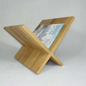 Newspaper stand newspaper rack magazine holder solid oiled oak wood X-shape