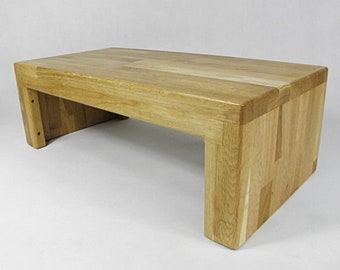 Voetenbankje, kruk, opstapje, houten bankje, standaard, zitbank, yogabank XL, massief eikenhout