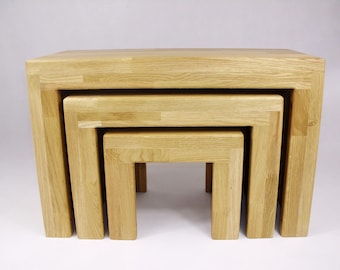 3er Tich-Set Sitzbank Dreisatztisch Sitzhocker Holz Eiche Ständer Blumenbank Nachttisch Hocker-Set Couchtisch