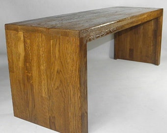 Houten bank massief eiken notenkleurig handgemaakt design gangbank garderobebank