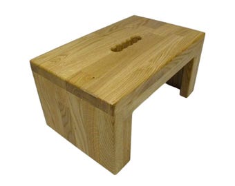 Wooden footstool with handle, solid oak, stand, stool, step stool, bench, wood