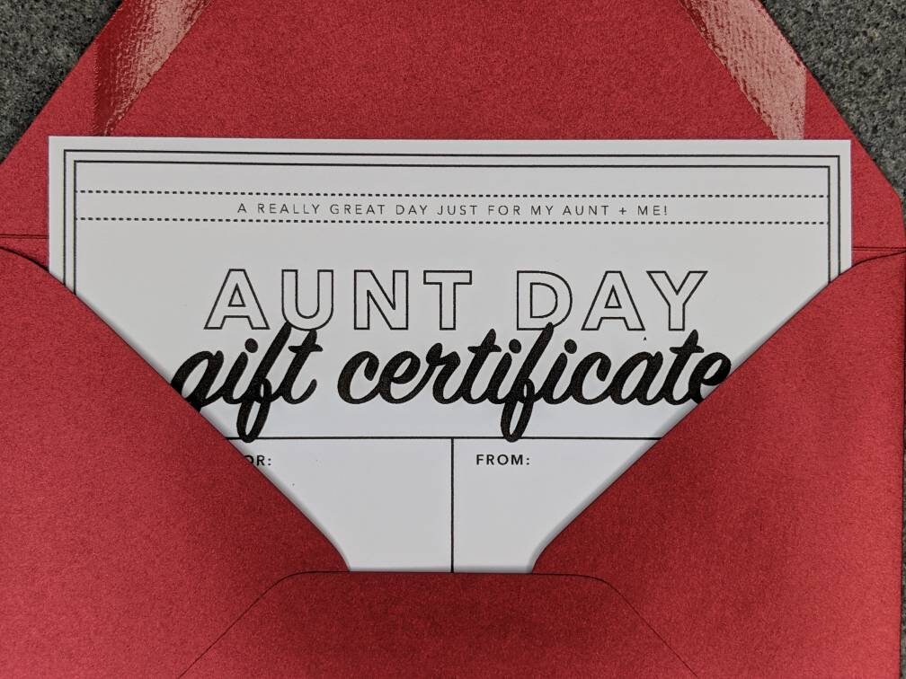 Aunt Day Experience Gift Certificate DOWNLOAD PRINT Etsy