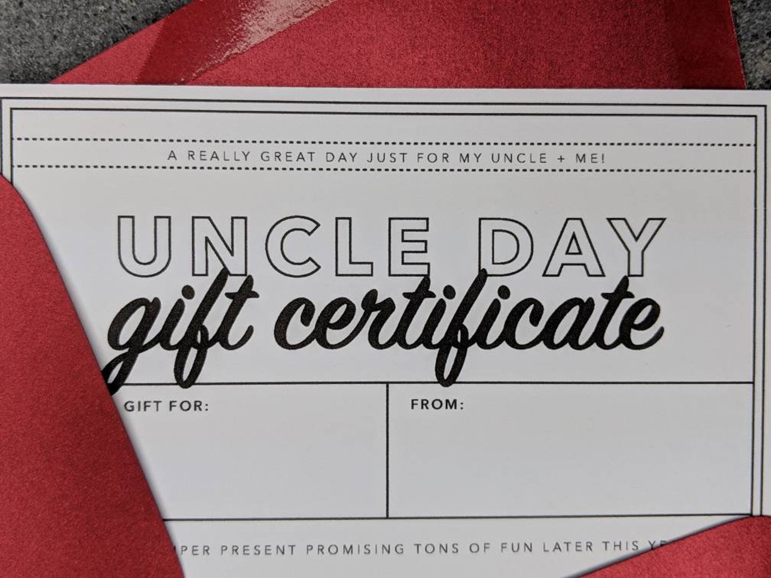 Uncle Day Experience Gift Card DOWNLOAD PRINT GIVE Etsy