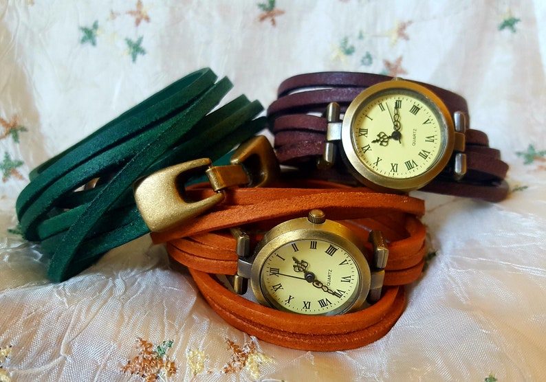 Armbanduhr mit Lederbändern, Steampunkstyle Bild 3