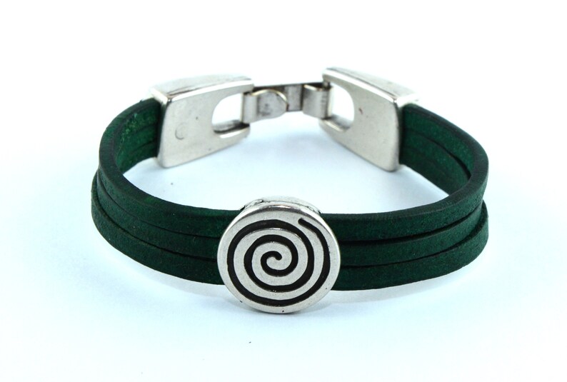 Echtleder Armbänder versilbertes Medaillon Spiral Bild 2