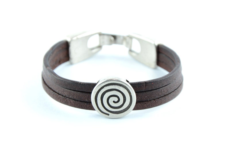 Echtleder Armbänder versilbertes Medaillon Spiral Bild 1