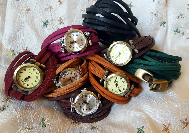 Armbanduhr mit Lederbändern, Steampunkstyle Bild 1