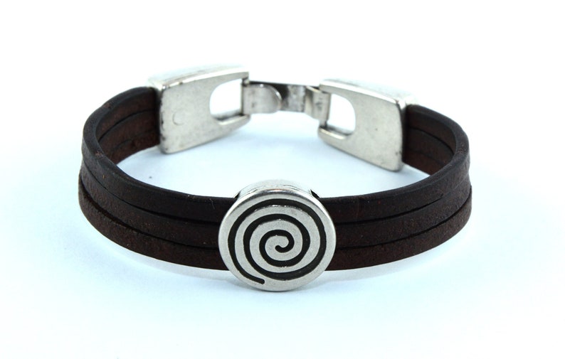 Echtleder Armbänder versilbertes Medaillon Spiral Bild 3