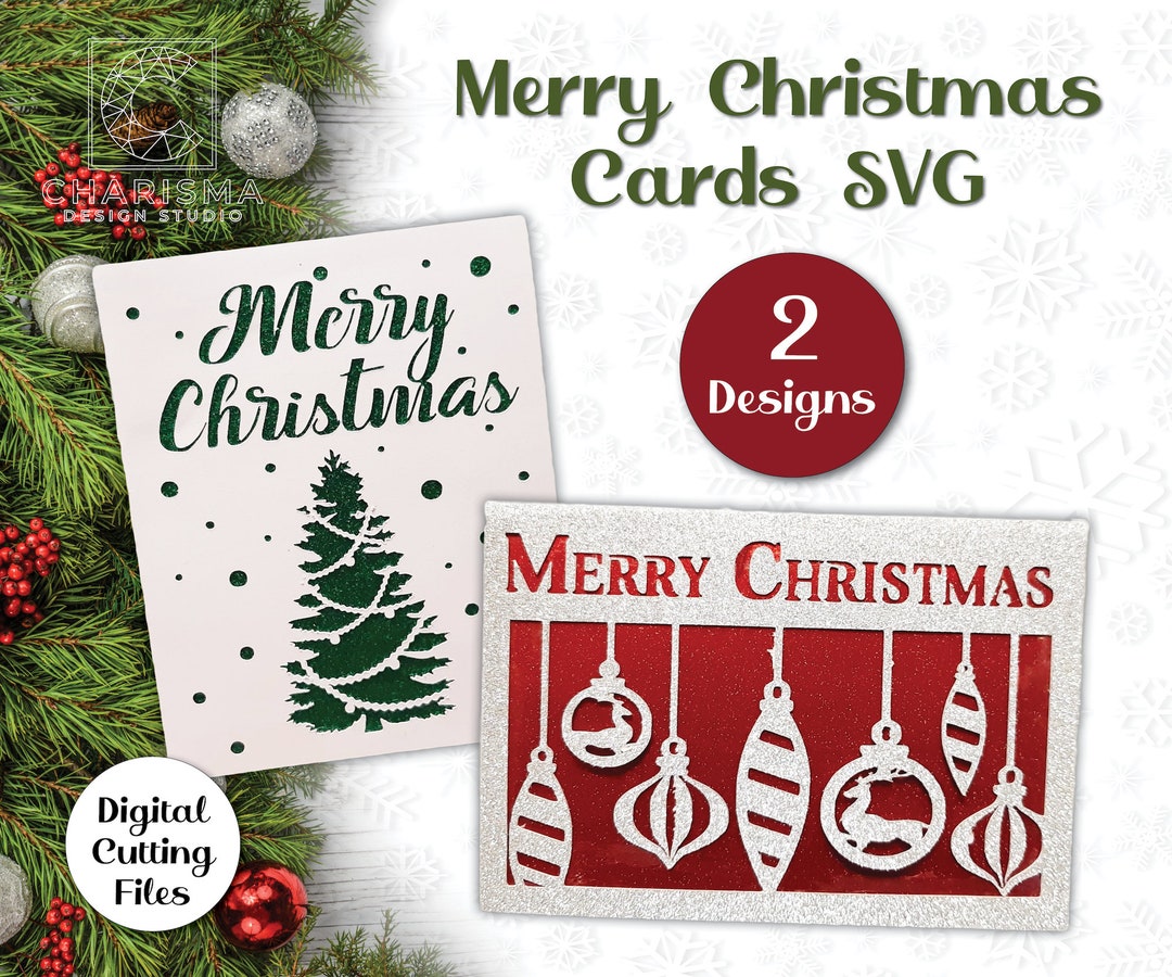 Merry Christmas Card Cut Template SVG Silhouette Cut File for - Etsy
