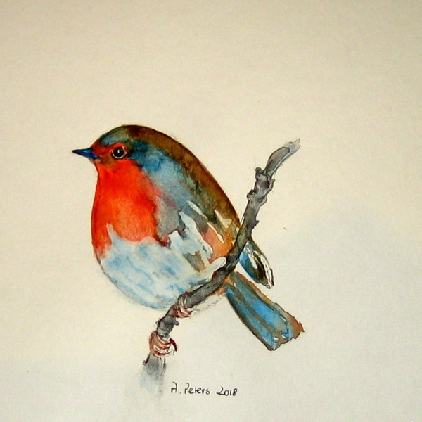 Winter Robin in watercolor