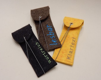Pen case, black, embroidered, 3 mm wool felt