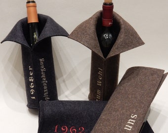 Wine cuff, wool felt, customizable, embroidered