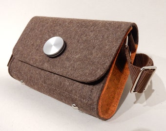 kleine Filztasche - braun-organge - kleine Handtasche mit Innentaschen - 3mm Wollfilz