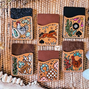 Handgeprägter Leder Kartenhalter,Etui aus Leder,minimal,western,cowgirl,buckstitch,türkis,schlicht,klein,Kartenhalter,kleine Geldbörse