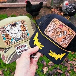 Leren patches op balpet, leren patch, punchy, brons, cactus, cowgirl, countrygirl, western, cowboyhoed, koetag, bliksemschicht, vrachtwagenchauffeurhoed