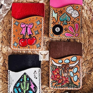 Handgeprägter Leder Kartenhalter,Etui aus Leder,minimal,western,cowgirl,buckstitch,türkis,schlicht,klein,Kartenhalter,kleine Geldbörse