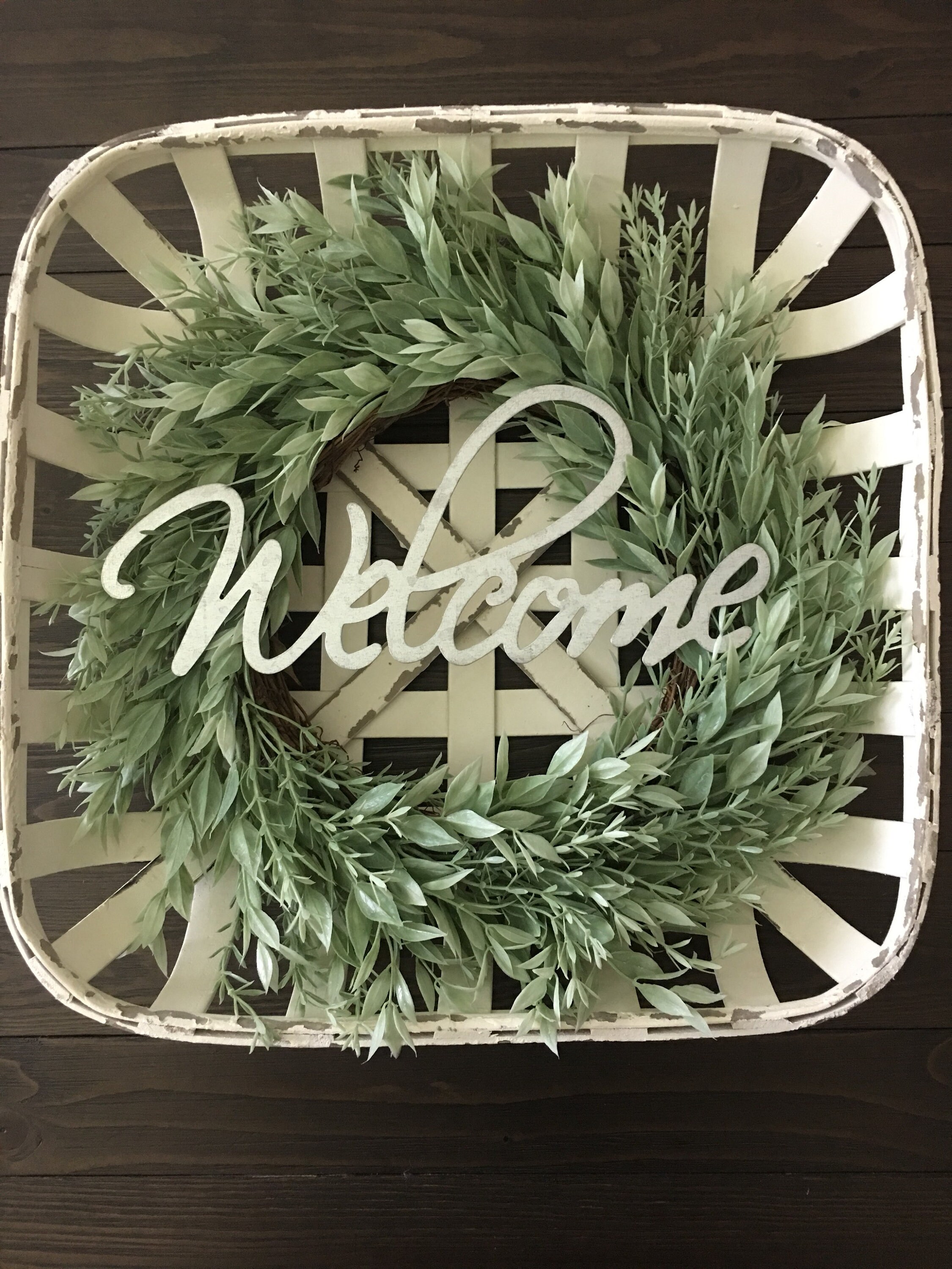 Tobacco Basket With Wreath Honey Locust & Rosemary Wreath Etsy