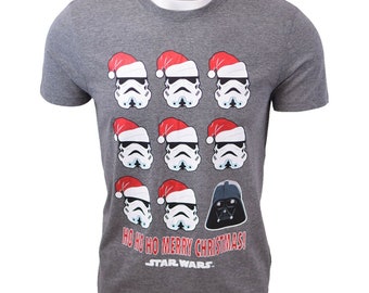 Star Wars Men's Ho Ho Ho Merry Christmas Grey S/S T-Shirt