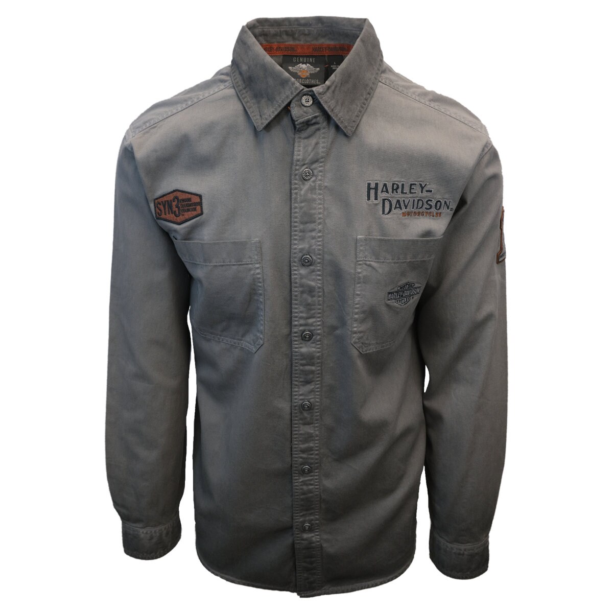 S27 Harley-Davidson Men's Grey Circular Patch S/S Woven Shirt