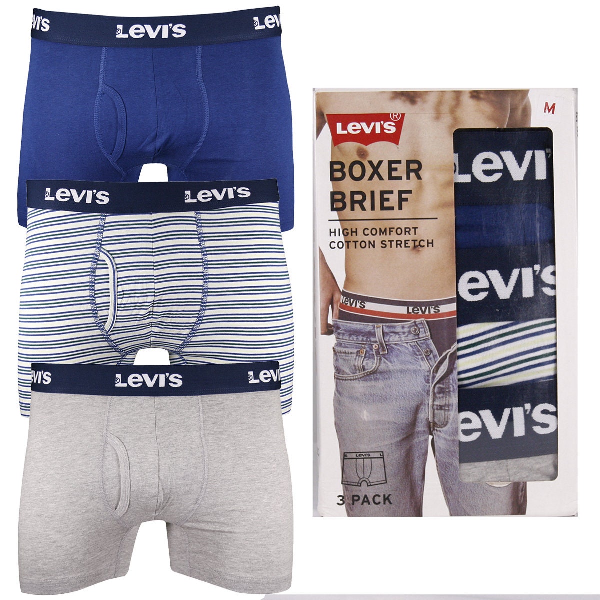 Neerwaarts Actief Omleiden Levi's Men's 3 Pack Blue Striped Grey Stretch Boxer - Etsy